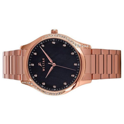 Westar Zing Crystal Accents Rose Gold Tone Stainless Steel Black Mother Of Pearl Dial Quartz 00127PPN613 Women's Watch