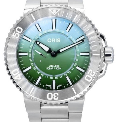 Oris Aquis Analog Limited Edition Green Dial Automatic Diver's 01 743 7734 4197-Set 300M Men's Watch With Rubber Strap