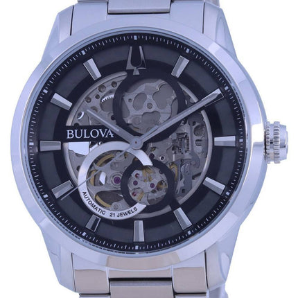 Bulova Classic Skeleton Black Dial Stainless Steel Automatic 96A208 Men's Watch