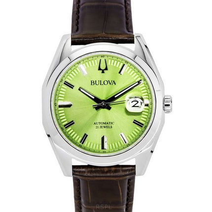 Bulova Surveyor Leather Strap Green Dial Automatic 96B427 Men's Watch