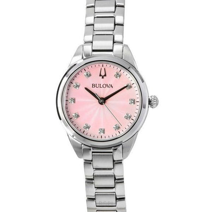 Bulova Sutton Stainless Steel Diamond Accents Pink Dial Quartz 96P249 Women's Watch