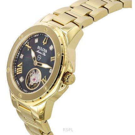 Bulova Marine Star Gold Tone Stainless Steel Black Mother Of Pearl Dial Automatic 97P171 100M Women's Watch