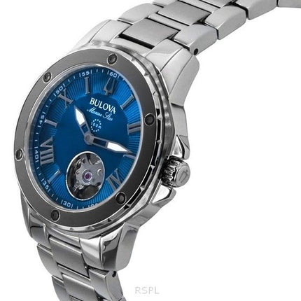 Bulova Marine Star Stainless Steel Open Heart Blue Dial Automatic 98L317 100M Womens Watch