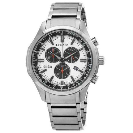 Citizen Eco-Drive Chronograph Super Titanium White Dial AT2530-85A 100M Mens Watch