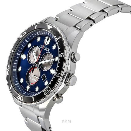 Citizen Sporty-Aqua Chronograph Stainless Steel Blue Dial Eco-Drive AT2560-84L 100M Men's Watch