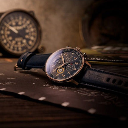 AVI-8 Hawker Hurricane Classic Chronograph Regent Blue Leather Strap Blue Dial Quartz AV-4011-0Q Men's Watch