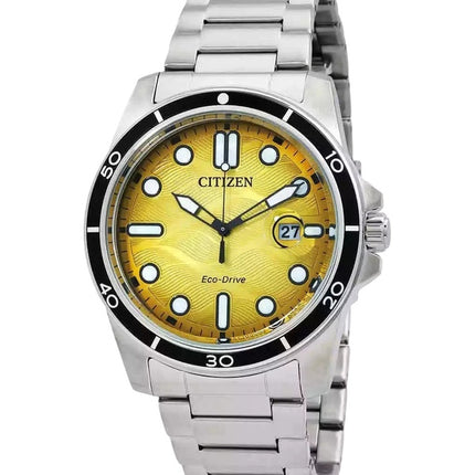 Citizen Marine Stainless Steel Yellow Dial Eco-Drive AW1816-89X 100M Mens Watch