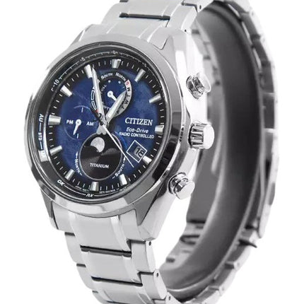 Citizen Tsuku-yomi Chronograph Moon Phase Super Titanium Blue Dial Eco-Drive BY1010-81L 100M Men's Watch