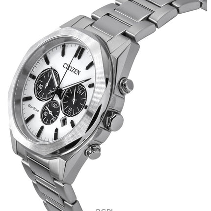 Citizen Eco-Drive Chronograph Stainless Steel White Dial CA4590-81A 100M Men's Watch