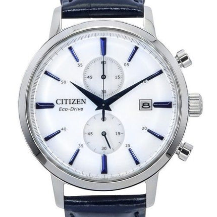 Citizen Eco-Drive Chronograph Leather Strap White Dial CA7069-16A Mens Watch