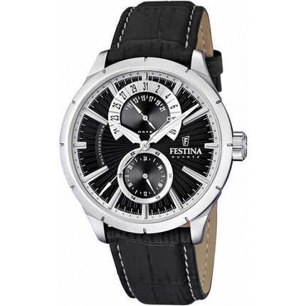 Festina Retro Leather Strap Multifunction Black Dial Quartz F16573-3 Mens Watch