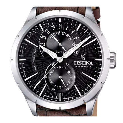 Festina Retro Leather Strap Multifunction Black Dial Quartz F16573-4 Men's Watch