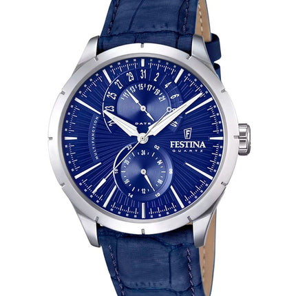 Festina Retro Multifunction Leather Strap Blue Dial Quartz F16573-7 Men's Watch