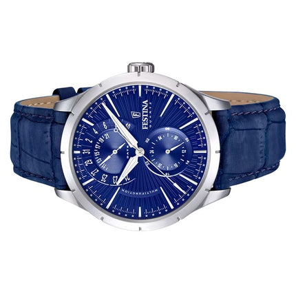 Festina Retro Multifunction Leather Strap Blue Dial Quartz F16573-7 Men's Watch