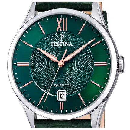 Festina Classics Leather Strap Green Dial Quartz F20426-7 Men's Watch