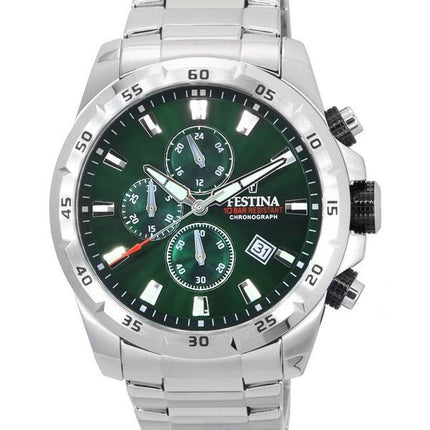 Festina Sports Chorongraph Stainless Steel Green Dial Quartz 20463-3 100M Men's Watch