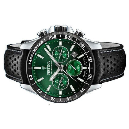 Festina Timeless Chronograph Leather Strap Green Dial Quartz F20561-5 100M Mens Watch