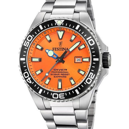 Festina Diver Stainless Steel Orange Dial Quartz F20663-4 200M Mens Watch