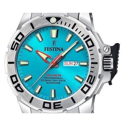 Festina Diver Stainless Steel Turquoise Dial Quartz F20665-6 200M Mens Watch With Extra Strap