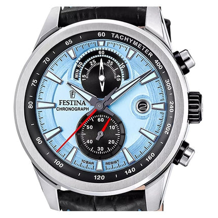 Festina Timeless Chronograph Leather Strap Blue Dial Quartz F20695-2 100M Men's Watch