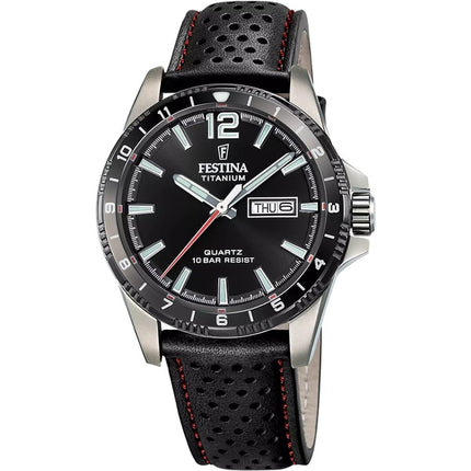 Festina Titanium Leather Strap Black Dial Quartz F20699-4 100M Men's Watch