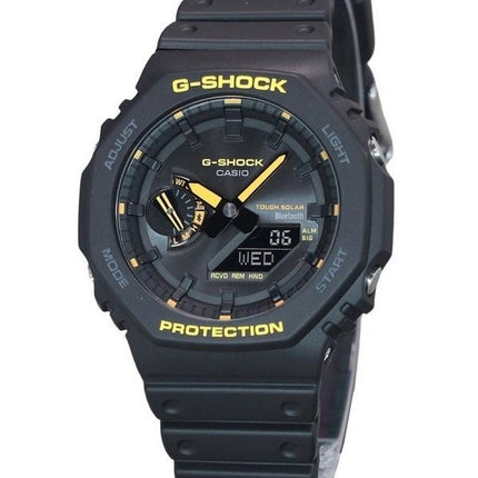 Casio G-Shock Caution Yellow Mobile Link Analog Digital Resin Strap Black Dial Solar GA-B2100CY-1A 200M Mens Watch