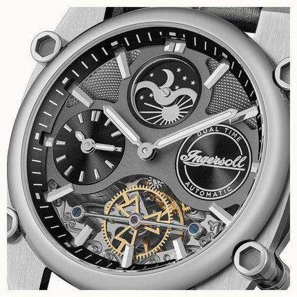 Ingersoll The Varsity Sun And Moon Phase Leather Strap Skeleton Grey Dial Automatic I15402 Men's Watch