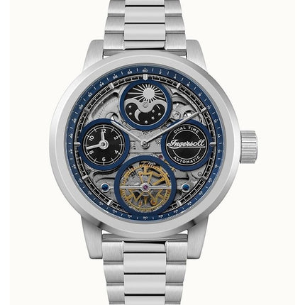 Ingersoll The Arc Moon Phase Stainless Steel Blue Skeleton Dial Automatic I16003 Men's Watch