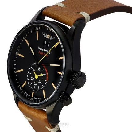 Iron Annie Flight Control Dual Time Leather Strap Black Dial Quartz 51442 Men's Watch