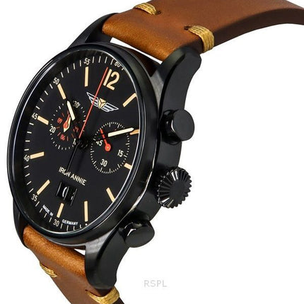 Iron Annie Flight Control Chronograph Leather Strap Black Dial Swiss Quartz 51842 Men's Watch