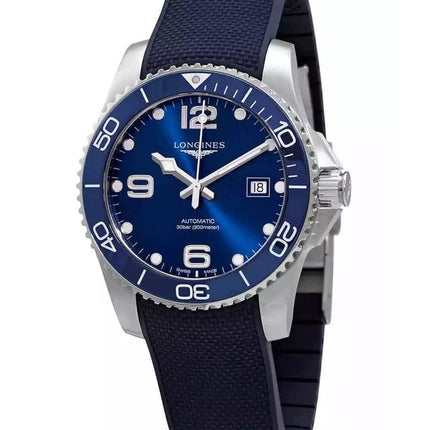 Longines Hydroconquest Rubber Strap Sunray Blue Dial Automatic Divers L3.781.4.96.9 300M Mens Watch