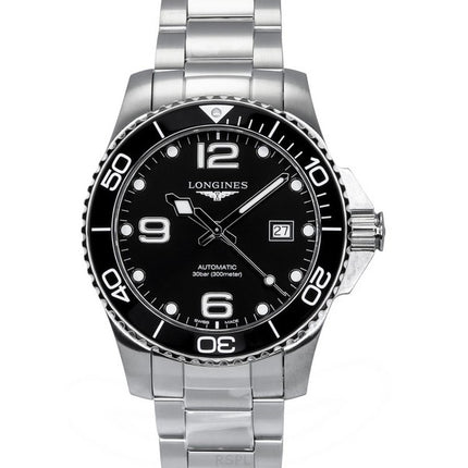 Longines Hydroconquest Stainless Steel Sunray Black Dial Automatic Diver's L3.782.4.56.6 300M Men's Watch