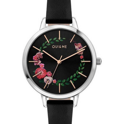 Oui & Me Grande Fleurette Black Dial Leather Strap Quartz ME010033 Women's Watch