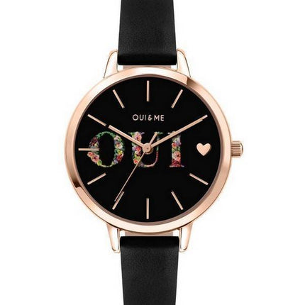 Oui & Me Fleurette Black Dial Leather Strap Quartz ME010079 Women's Watch