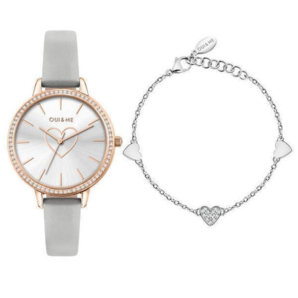 Oui & Me Amourette Crystal Accents Leather Strap Silver Dial Quartz ME010289 Women's Watch With Extra Bracelet