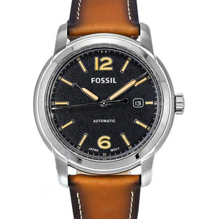 Fossil Heritage Luggage Leather Strap Black Dial Automatic ME3233 Mens Watch