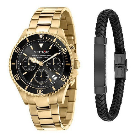 Sector 230 Gold Metallic Multifunction Black Dial Quartz R3273661028 100M Mens Watch With Gift Set