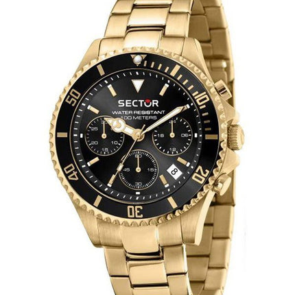 Sector 230 Gold Metallic Multifunction Black Dial Quartz R3273661028 100M Mens Watch With Gift Set