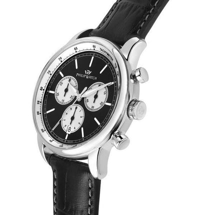 Philip Watch Anniversary Chronograph Leather Strap Black Dial Quartz R8271650002 100M Mens Watch