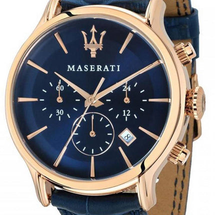 Maserati Epoca Chronograph Blue Dial Leather Strap Quartz R8871618013 100M Men's Watch