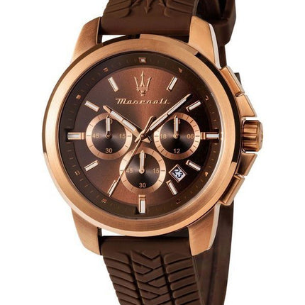 Maserati Successo Lifestyle Chronograph Rubber Strap Brown Dial Quartz R8871621039 Men's Watch