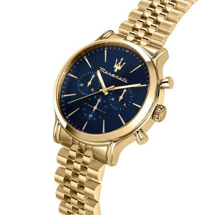 Maserati Epoca Limited Edition Chronograph Gold Tone Stainless Blue Dial Quartz R8873618031 100M Men's Watch