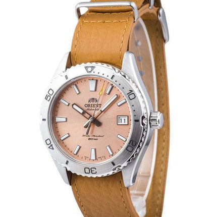 Orient Sports Leather Strap Apricot Dial Automatic Diver's RA-AC0Q05P10B RA-AC0Q05P30B 200M Men's Watch