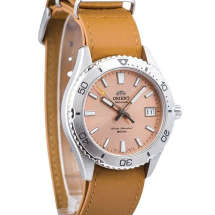 Orient Sports Leather Strap Apricot Dial Automatic Diver's RA-AC0Q05P10B RA-AC0Q05P30B 200M Men's Watch