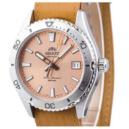 Orient Sports Leather Strap Apricot Dial Automatic Diver's RA-AC0Q05P10B RA-AC0Q05P30B 200M Men's Watch