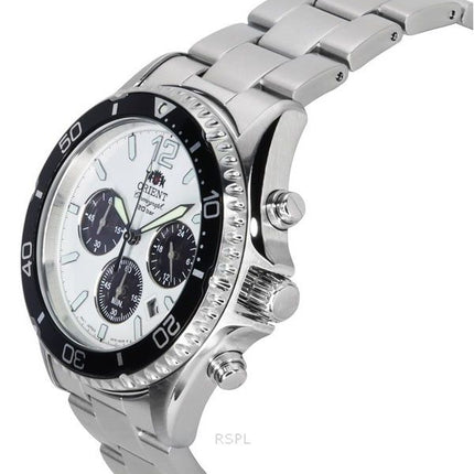 Orient Sports Panda Chronograph Stainless Steel White Dial Solar Diver's RA-TX0203S10B 200M Men's Watch