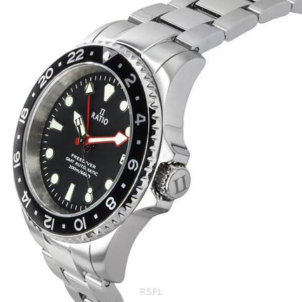 Ratio FreeDiver GMT Series Sapphire Stainless Steel Black Dial Automatic RTF051 200M Men's Watch