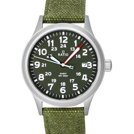 Ratio Quest Men's Field Watch Sapphire Canvas Strap Khaki Green Dial Quartz RTQ029 100M Lewis And Clark Edition