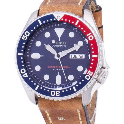 Seiko Automatic SKX009J1-LS17 Diver's 200M Japan Made Brown Leather Strap Men's Watch