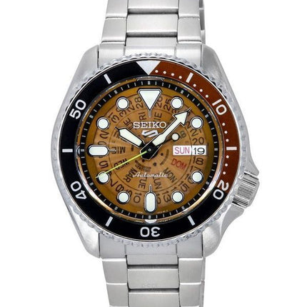 Seiko 5 Sports SKX Style Stainless Steel Transparent Orange Dial Automatic SRPJ47K1 100M Men's Watch